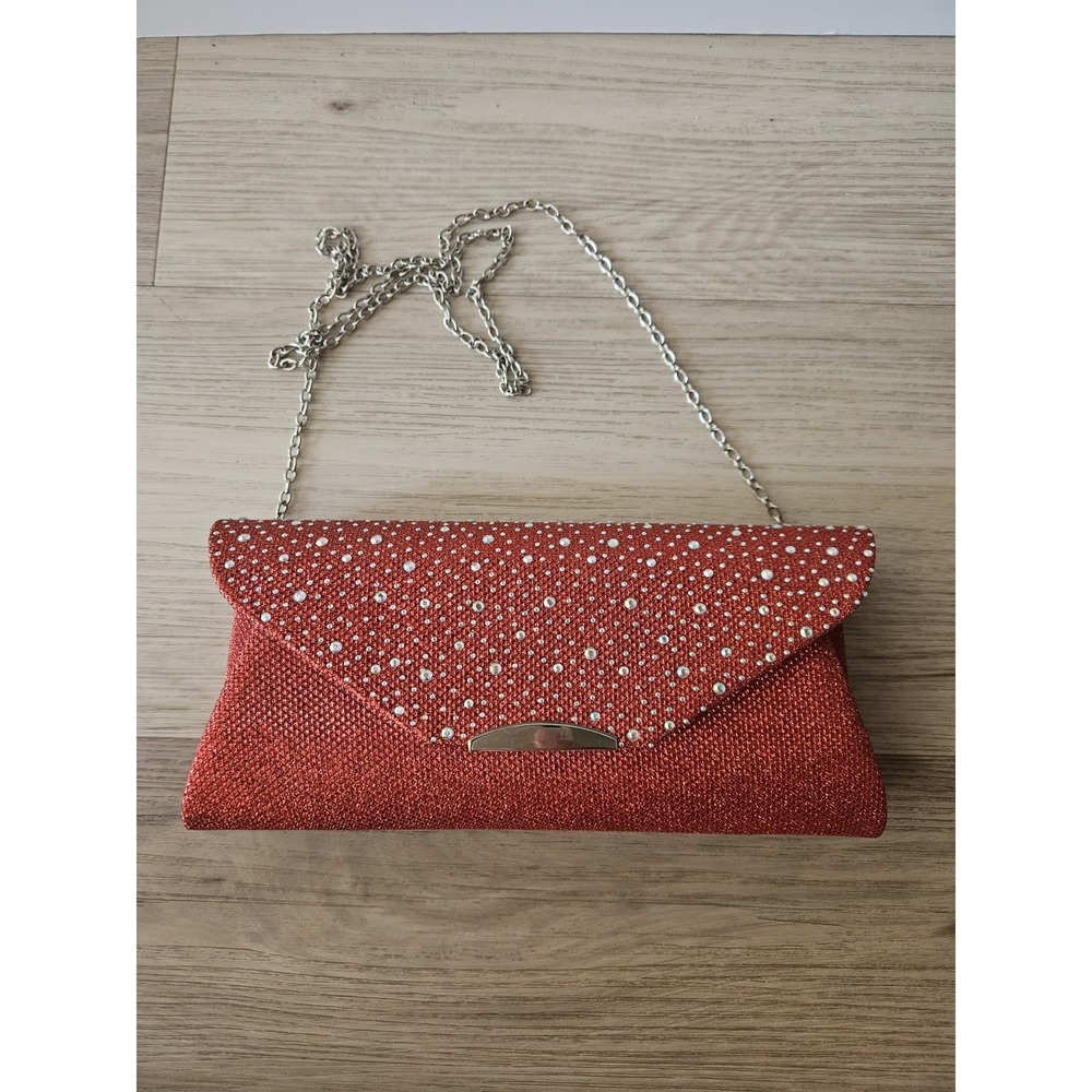Red Rhinestone Clutch Evening Bag Sparkly Glitter Coquette Glam Prom Y2K Party